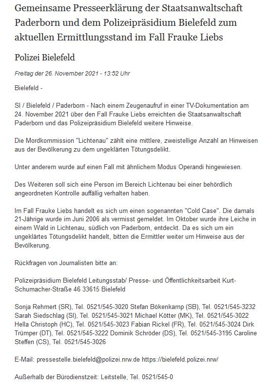 Presseerklärung im Fall Liebs